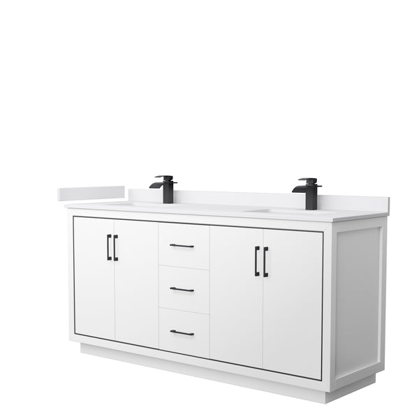 Wyndham Icon 72 Inch Double Bathroom Vanity White Cultured Marble Countertop with Undermount Square Sinks and Matte Black Trim - Luxe Bathroom Vanities