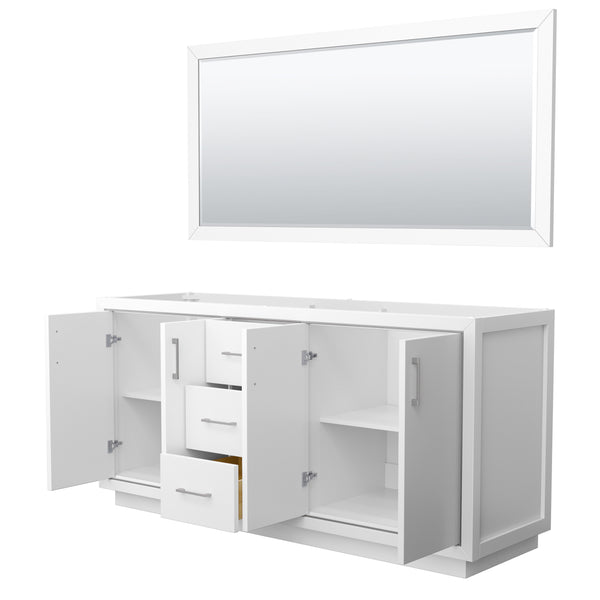 Wyndham Wyndham Icon 72 Inch Double Bathroom Vanity No Countertop, No Sink in Brushed Nickel Trim with 70 Inch Mirror - Luxe Bathroom Vanities