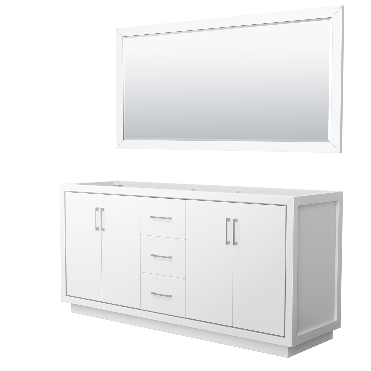 Wyndham Wyndham Icon 72 Inch Double Bathroom Vanity No Countertop, No Sink in Brushed Nickel Trim with 70 Inch Mirror - Luxe Bathroom Vanities