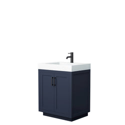 Wyndham Miranda 30 Inch Single Bathroom Vanity in 4 Inch Thick Matte White Solid Surface Integrated Countertop and Sink with Trim - Luxe Bathroom Vanities