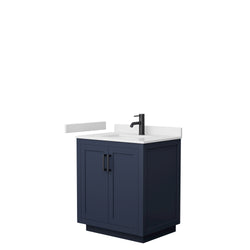 Wyndham Miranda 30 Inch Single Bathroom Vanity in White Cultured Marble Countertop with Undermount Square Sink and Trim - Luxe Bathroom Vanities