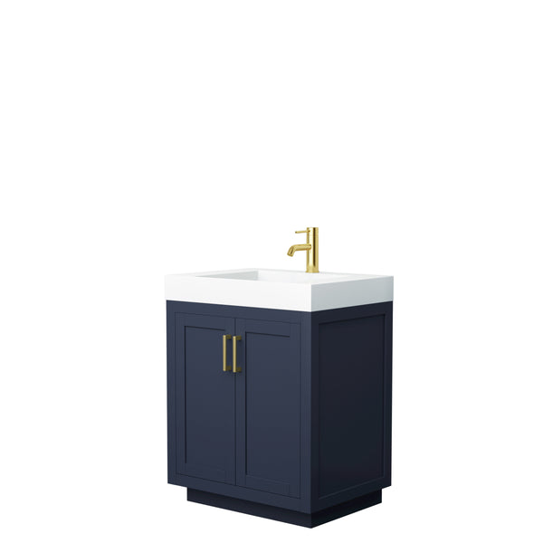 Wyndham Miranda 30 Inch Single Bathroom Vanity in 4 Inch Thick Matte White Solid Surface Integrated Countertop and Sink with Trim - Luxe Bathroom Vanities