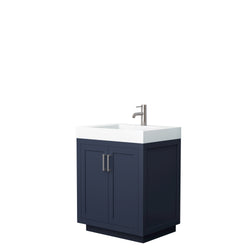 Wyndham Miranda 30 Inch Single Bathroom Vanity in 4 Inch Thick Matte White Solid Surface Integrated Countertop and Sink with Trim - Luxe Bathroom Vanities