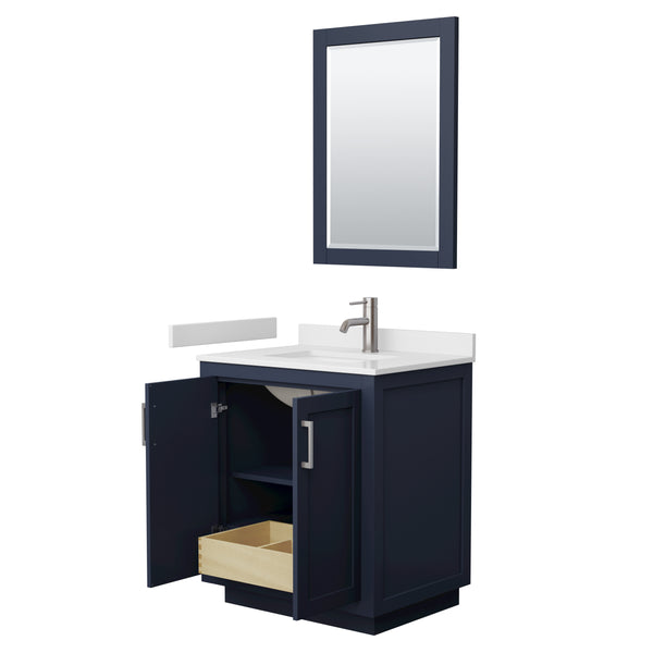 Wyndham Miranda 30 Inch Single Bathroom Vanity in White Cultured Marble Countertop with Undermount Square Sink and Trim - Luxe Bathroom Vanities