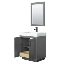 Wyndham Miranda 30 Inch Single Bathroom Vanity in 4 Inch Thick Matte White Solid Surface Integrated Countertop and Sink with Trim - Luxe Bathroom Vanities