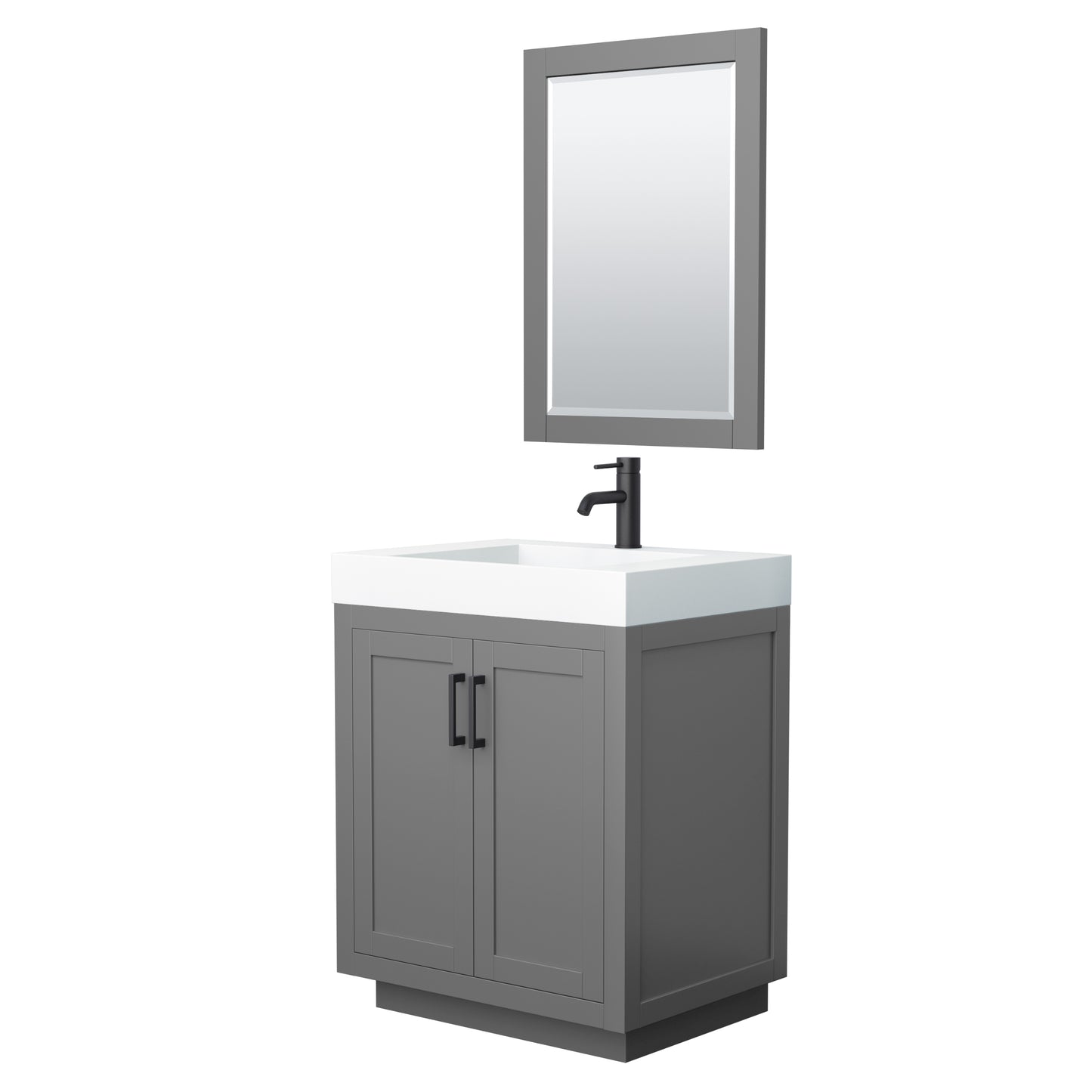 Wyndham Miranda 30 Inch Single Bathroom Vanity in 4 Inch Thick Matte White Solid Surface Integrated Countertop and Sink with Trim - Luxe Bathroom Vanities