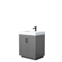 Wyndham Miranda 30 Inch Single Bathroom Vanity in 4 Inch Thick Matte White Solid Surface Integrated Countertop and Sink with Trim - Luxe Bathroom Vanities