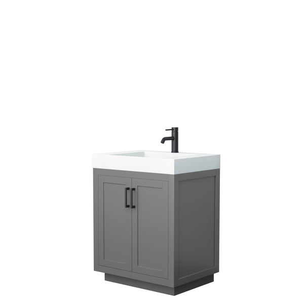 Wyndham Miranda 30 Inch Single Bathroom Vanity in 4 Inch Thick Matte White Solid Surface Integrated Countertop and Sink with Trim - Luxe Bathroom Vanities