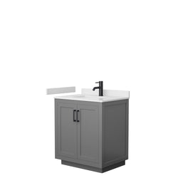 Wyndham Miranda 30 Inch Single Bathroom Vanity in White Cultured Marble Countertop with Undermount Square Sink and Trim - Luxe Bathroom Vanities