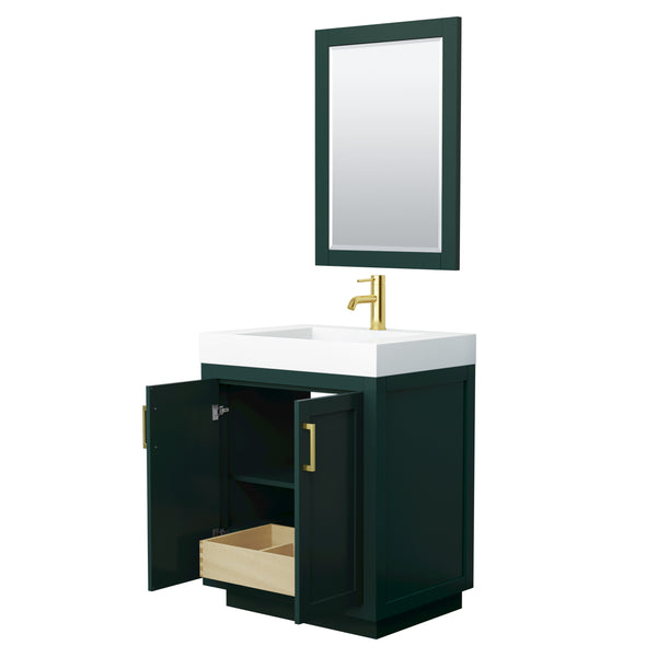 Wyndham Miranda 30 Inch Single Bathroom Vanity in 4 Inch Thick Matte White Solid Surface Integrated Countertop and Sink with Trim - Luxe Bathroom Vanities