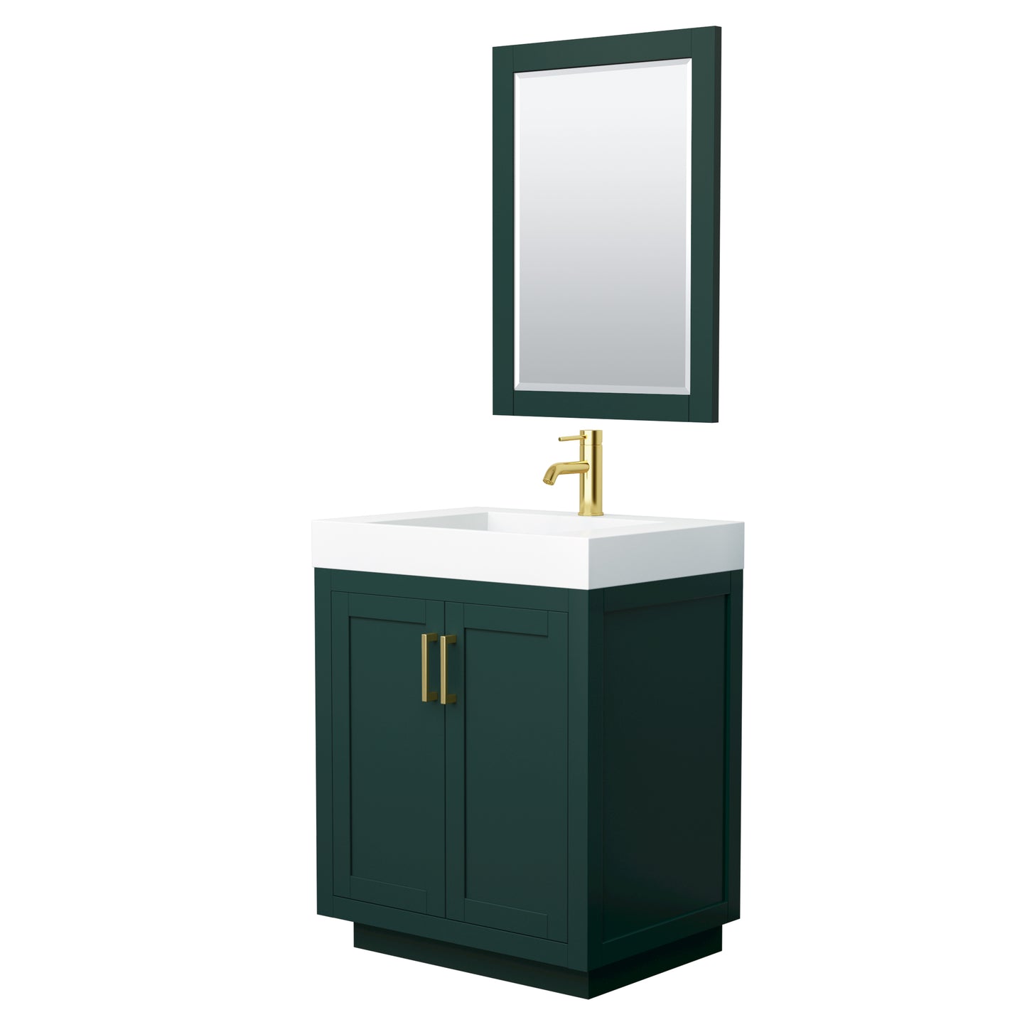 Wyndham Miranda 30 Inch Single Bathroom Vanity in 4 Inch Thick Matte White Solid Surface Integrated Countertop and Sink with Trim - Luxe Bathroom Vanities