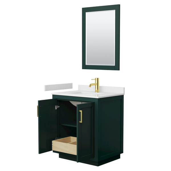 Wyndham Miranda 30 Inch Single Bathroom Vanity in White Cultured Marble Countertop with Undermount Square Sink and Trim - Luxe Bathroom Vanities