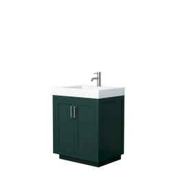 Wyndham Miranda 30 Inch Single Bathroom Vanity in 4 Inch Thick Matte White Solid Surface Integrated Countertop and Sink with Trim - Luxe Bathroom Vanities