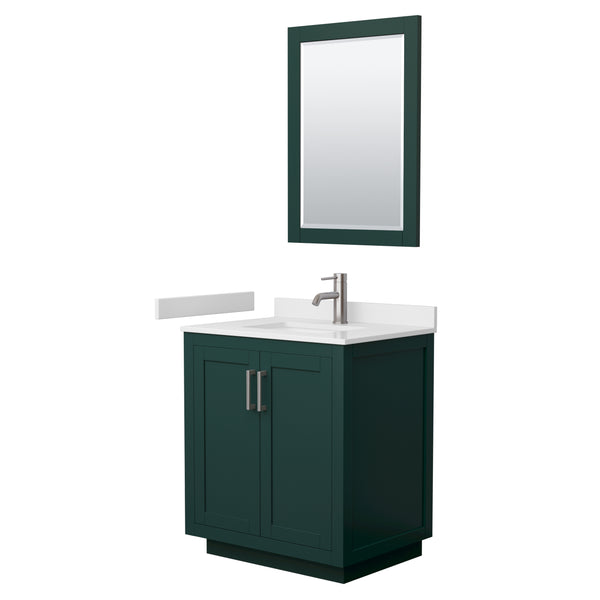 Wyndham Miranda 30 Inch Single Bathroom Vanity in White Cultured Marble Countertop with Undermount Square Sink and Trim - Luxe Bathroom Vanities