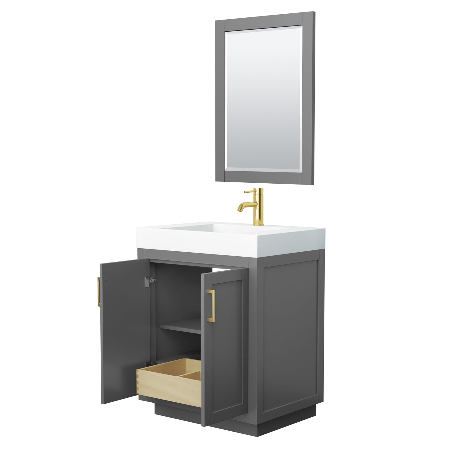 Wyndham Miranda 30 Inch Single Bathroom Vanity in 4 Inch Thick Matte White Solid Surface Integrated Countertop and Sink with Trim - Luxe Bathroom Vanities