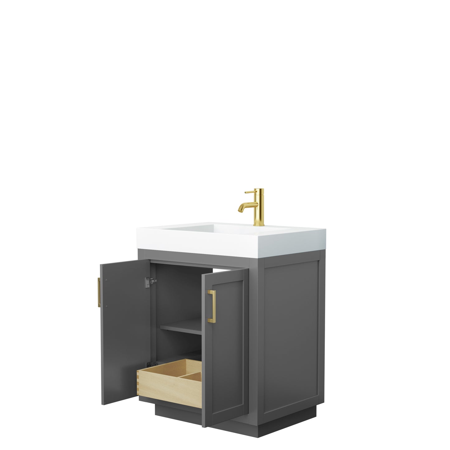 Wyndham Miranda 30 Inch Single Bathroom Vanity in 4 Inch Thick Matte White Solid Surface Integrated Countertop and Sink with Trim - Luxe Bathroom Vanities