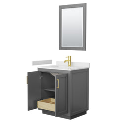 Wyndham Miranda 30 Inch Single Bathroom Vanity in White Cultured Marble Countertop with Undermount Square Sink and Trim - Luxe Bathroom Vanities