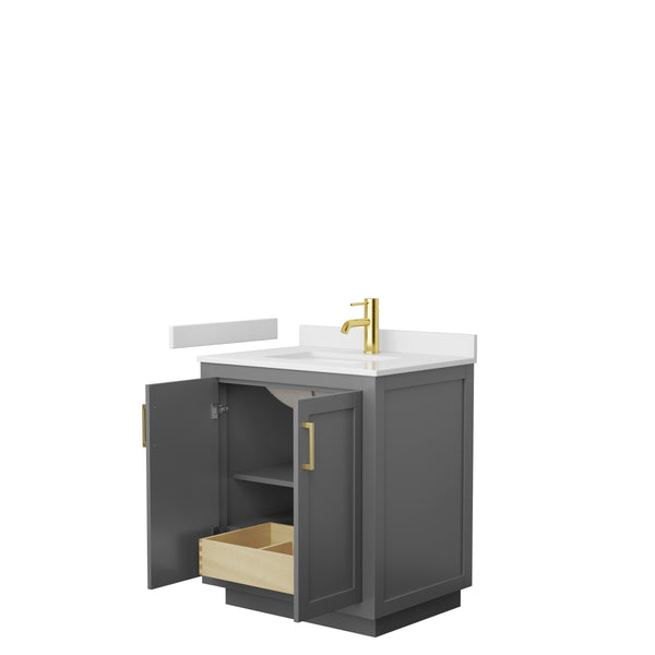 Wyndham Miranda 30 Inch Single Bathroom Vanity in White Cultured Marble Countertop with Undermount Square Sink and Trim - Luxe Bathroom Vanities