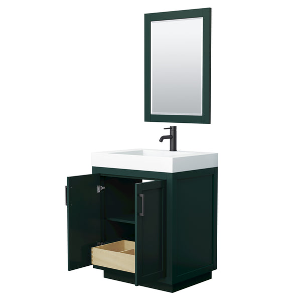 Wyndham Miranda 30 Inch Single Bathroom Vanity in 4 Inch Thick Matte White Solid Surface Integrated Countertop and Sink with Trim - Luxe Bathroom Vanities