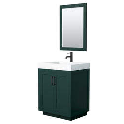 Wyndham Miranda 30 Inch Single Bathroom Vanity in 4 Inch Thick Matte White Solid Surface Integrated Countertop and Sink with Trim - Luxe Bathroom Vanities