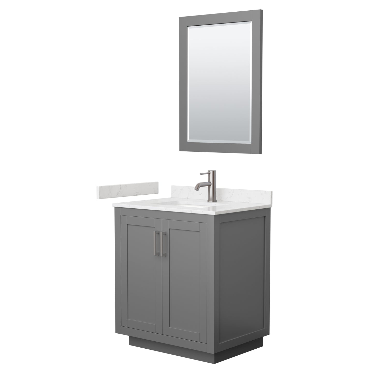 Wyndham Miranda 30 Inch Single Bathroom Vanity in Light-Vein Carrara Cultured Marble Countertop with Undermount Square Sink and Trim - Luxe Bathroom Vanities