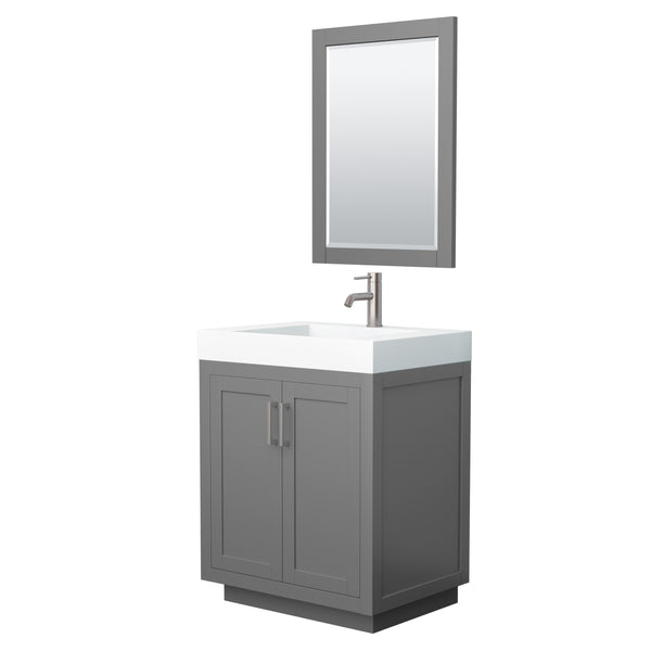 Wyndham Miranda 30 Inch Single Bathroom Vanity in 4 Inch Thick Matte White Solid Surface Integrated Countertop and Sink with Trim - Luxe Bathroom Vanities