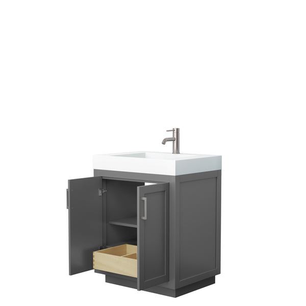 Wyndham Miranda 30 Inch Single Bathroom Vanity in 4 Inch Thick Matte White Solid Surface Integrated Countertop and Sink with Trim - Luxe Bathroom Vanities