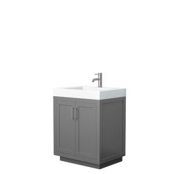 Wyndham Miranda 30 Inch Single Bathroom Vanity in 4 Inch Thick Matte White Solid Surface Integrated Countertop and Sink with Trim - Luxe Bathroom Vanities