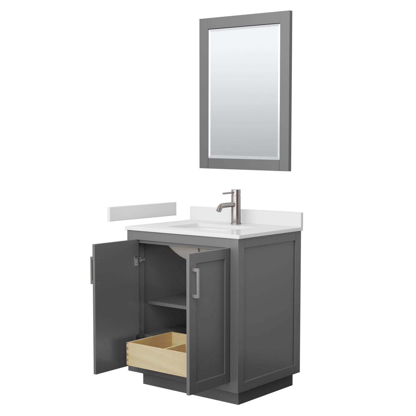 Wyndham Miranda 30 Inch Single Bathroom Vanity in White Cultured Marble Countertop with Undermount Square Sink and Trim - Luxe Bathroom Vanities