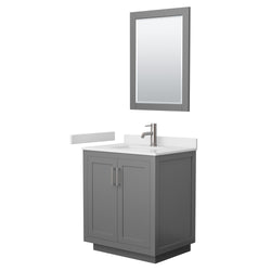 Wyndham Miranda 30 Inch Single Bathroom Vanity in White Cultured Marble Countertop with Undermount Square Sink and Trim - Luxe Bathroom Vanities