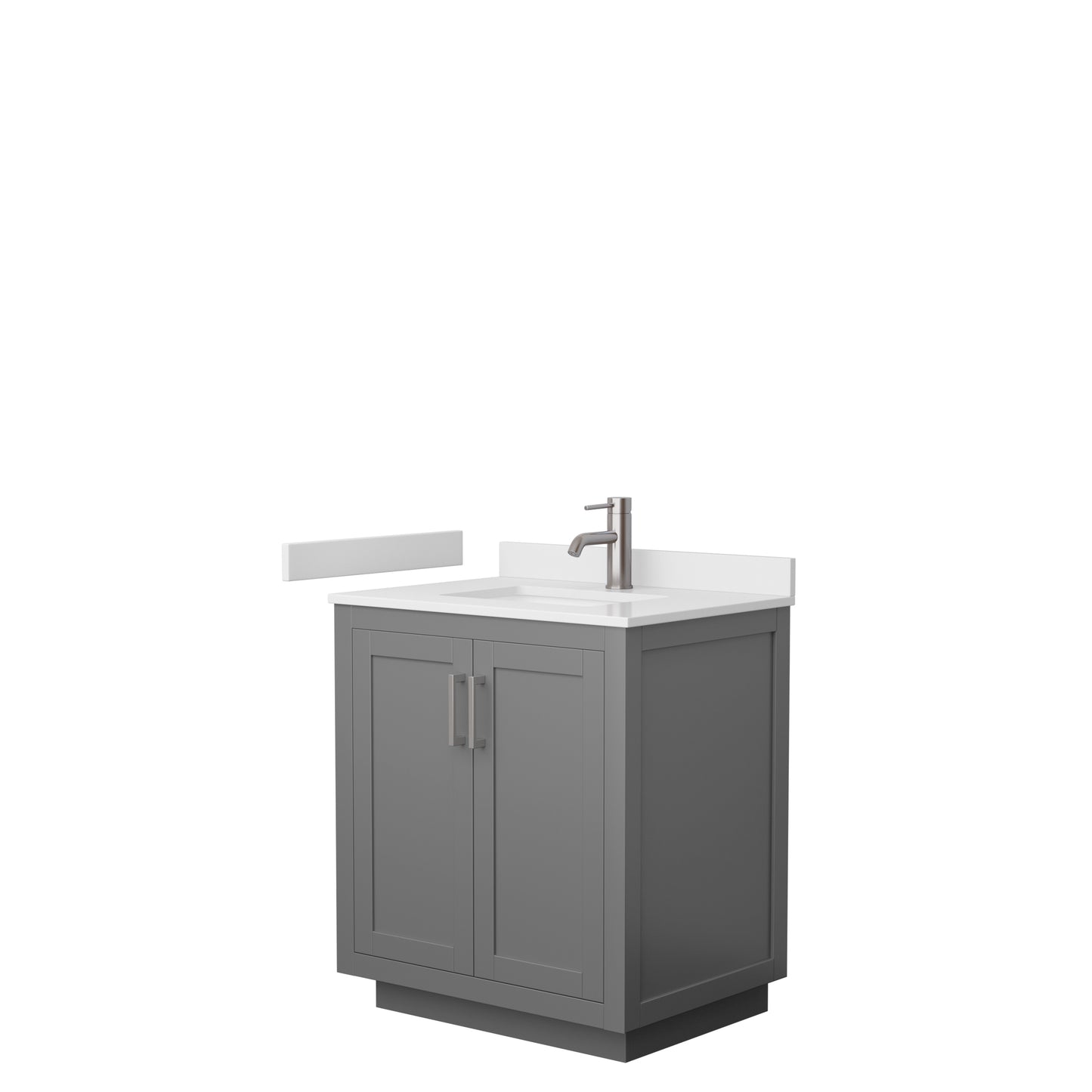 Wyndham Miranda 30 Inch Single Bathroom Vanity in White Cultured Marble Countertop with Undermount Square Sink and Trim - Luxe Bathroom Vanities