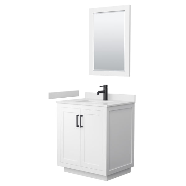 Wyndham Miranda 30 Inch Single Bathroom Vanity in White Cultured Marble Countertop with Undermount Square Sink and Trim - Luxe Bathroom Vanities