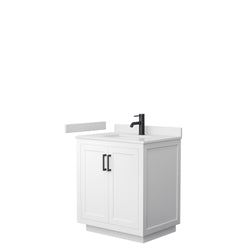 Wyndham Miranda 30 Inch Single Bathroom Vanity in White Cultured Marble Countertop with Undermount Square Sink and Trim - Luxe Bathroom Vanities