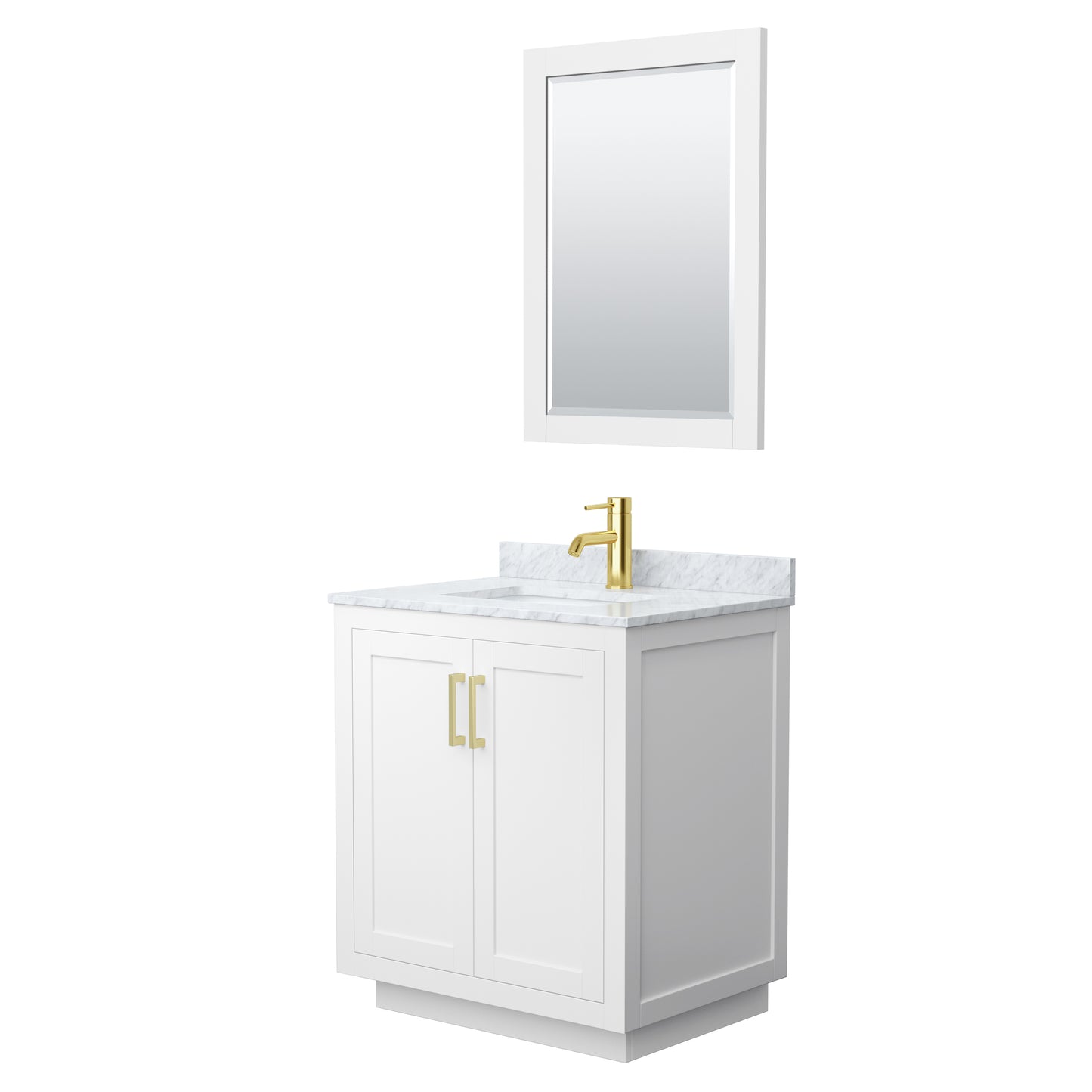 Wyndham Miranda 30 Inch Single Bathroom Vanity in White Carrara Marble Countertop with Undermount Square Sink and Trim - Luxe Bathroom Vanities