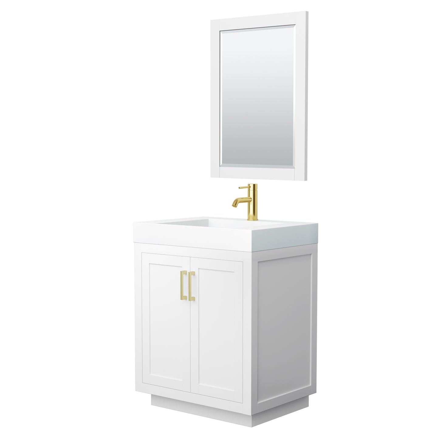 Wyndham Miranda 30 Inch Single Bathroom Vanity in 4 Inch Thick Matte White Solid Surface Integrated Countertop and Sink with Trim - Luxe Bathroom Vanities