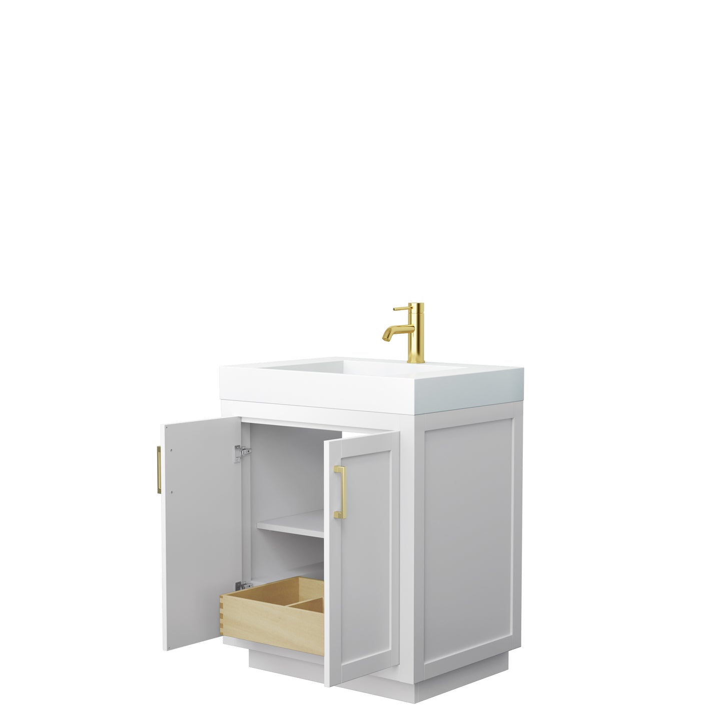 Wyndham Miranda 30 Inch Single Bathroom Vanity in 4 Inch Thick Matte White Solid Surface Integrated Countertop and Sink with Trim - Luxe Bathroom Vanities