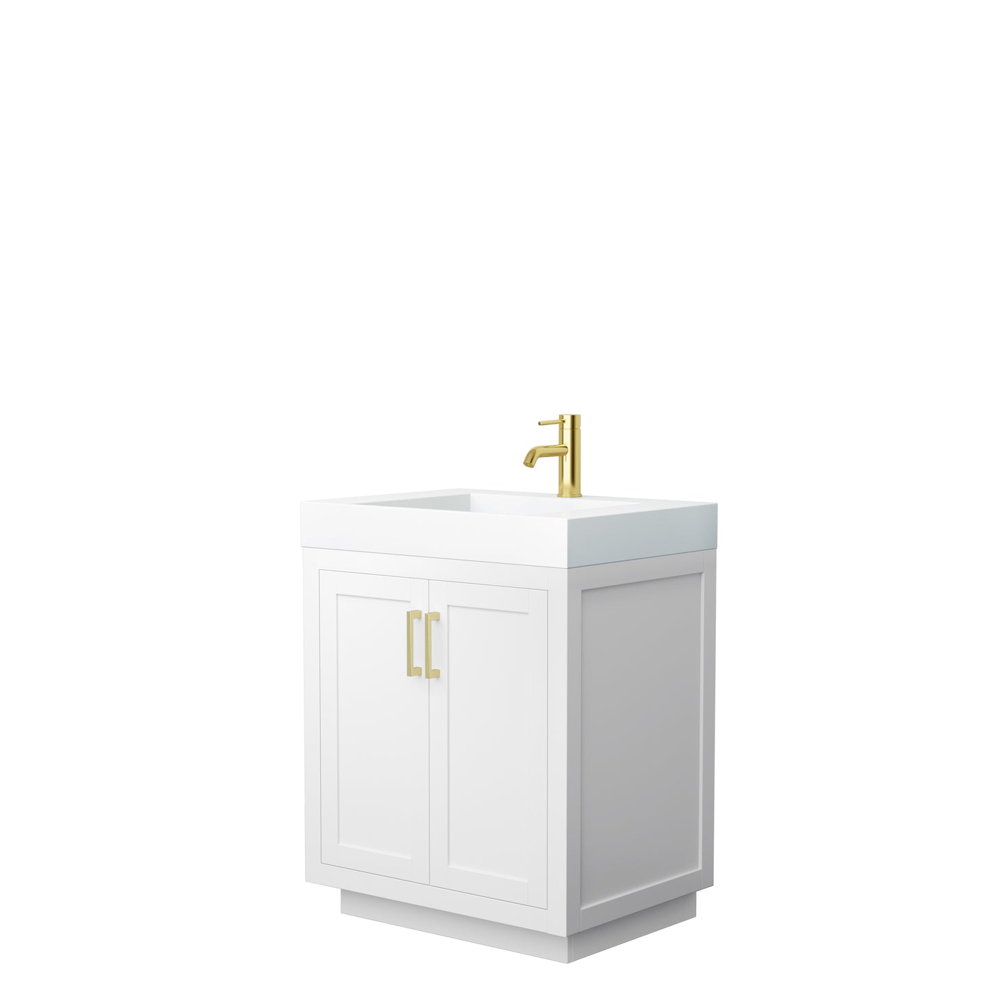 Wyndham Miranda 30 Inch Single Bathroom Vanity in 4 Inch Thick Matte White Solid Surface Integrated Countertop and Sink with Trim - Luxe Bathroom Vanities