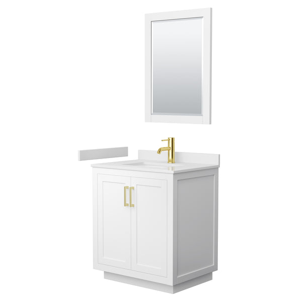 Wyndham Miranda 30 Inch Single Bathroom Vanity in White Cultured Marble Countertop with Undermount Square Sink and Trim - Luxe Bathroom Vanities