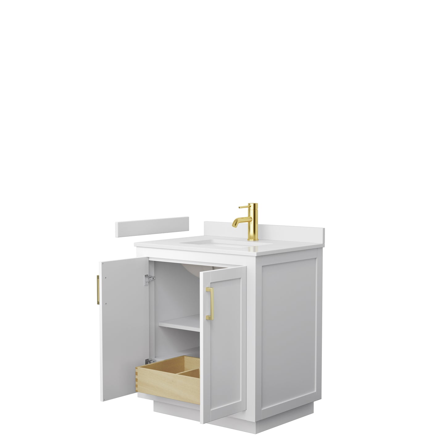 Wyndham Miranda 30 Inch Single Bathroom Vanity in White Cultured Marble Countertop with Undermount Square Sink and Trim - Luxe Bathroom Vanities