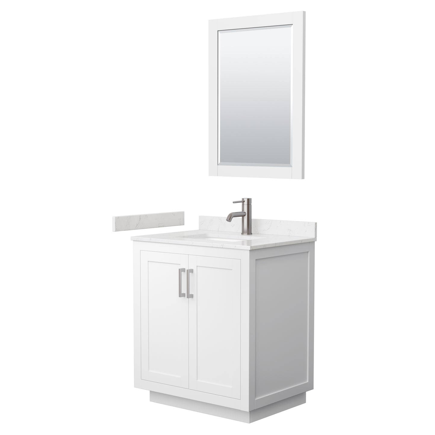 Wyndham Miranda 30 Inch Single Bathroom Vanity in Light-Vein Carrara Cultured Marble Countertop with Undermount Square Sink and Trim - Luxe Bathroom Vanities