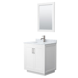 Wyndham Miranda 30 Inch Single Bathroom Vanity in White Carrara Marble Countertop with Undermount Square Sink and Trim - Luxe Bathroom Vanities