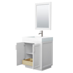 Wyndham Miranda 30 Inch Single Bathroom Vanity in 4 Inch Thick Matte White Solid Surface Integrated Countertop and Sink with Trim - Luxe Bathroom Vanities