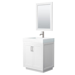Wyndham Miranda 30 Inch Single Bathroom Vanity in 4 Inch Thick Matte White Solid Surface Integrated Countertop and Sink with Trim - Luxe Bathroom Vanities