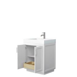 Wyndham Miranda 30 Inch Single Bathroom Vanity in 4 Inch Thick Matte White Solid Surface Integrated Countertop and Sink with Trim - Luxe Bathroom Vanities