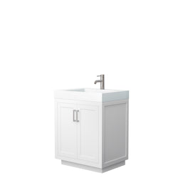 Wyndham Miranda 30 Inch Single Bathroom Vanity in 4 Inch Thick Matte White Solid Surface Integrated Countertop and Sink with Trim - Luxe Bathroom Vanities