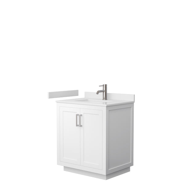 Wyndham Miranda 30 Inch Single Bathroom Vanity in White Cultured Marble Countertop with Undermount Square Sink and Trim - Luxe Bathroom Vanities