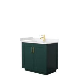 Wyndham Miranda 36 Inch Single Bathroom Vanity in Green with Light-Vein Carrara Cultured Marble Countertop Undermount Square Sink and Trim - Luxe Bathroom Vanities