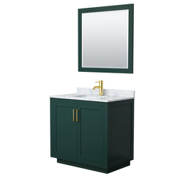 Wyndham Miranda 36 Inch Single Bathroom Vanity in Green with White Carrara Marble Countertop Undermount Square Sink and Trim - Luxe Bathroom Vanities