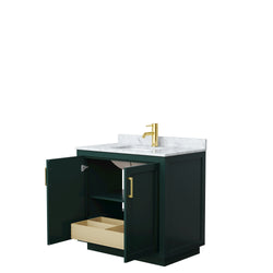 Wyndham Miranda 36 Inch Single Bathroom Vanity in Green with White Carrara Marble Countertop Undermount Square Sink and Trim - Luxe Bathroom Vanities