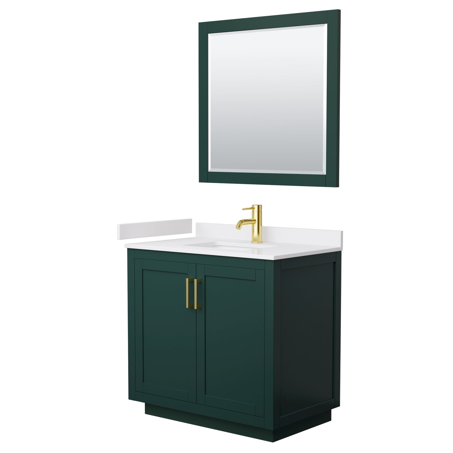 Wyndham Miranda 36 Inch Single Bathroom Vanity in Green with White Cultured Marble Countertop Undermount Square Sink and Trim - Luxe Bathroom Vanities